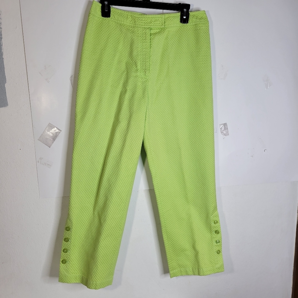 Womans Juliana Collezione Bright Green Cotton pants Button leg bottoms Size 10